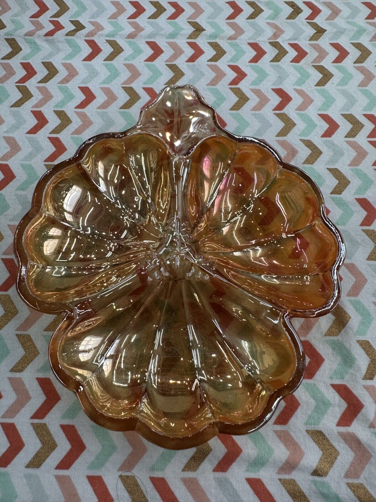 Vintage 50s Jeanette Doric Marigold Iridescent 3 Leaf Clover Trinket Candy Dish