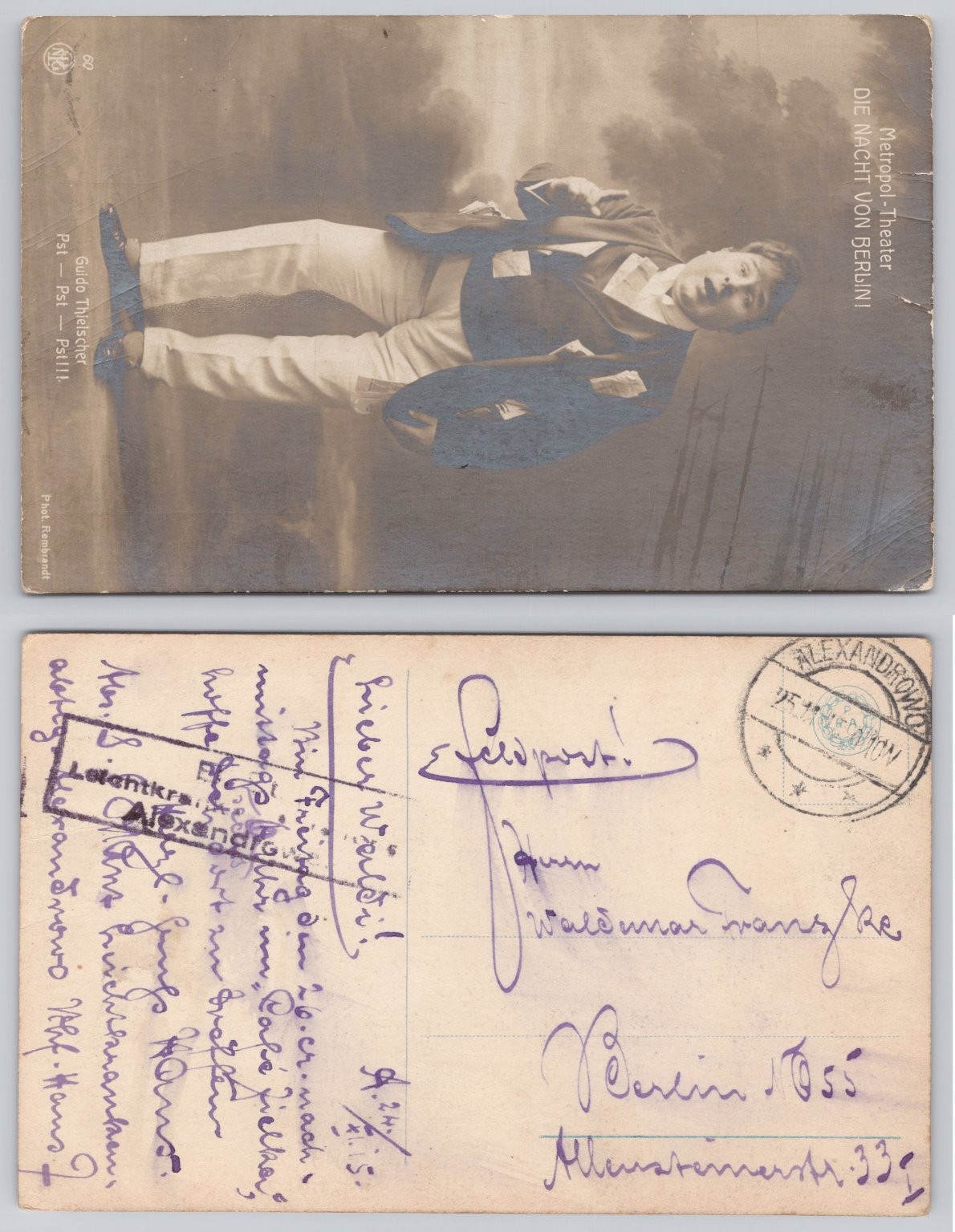 Guido Thiescher Metropol-Theater DIE NACHT VON BERLIN RPPC 1915 Berlin Germany Guido Thiescher Metropol-Theater DIE NACHT VON BERLIN RPPC 1915 Berlin Germany