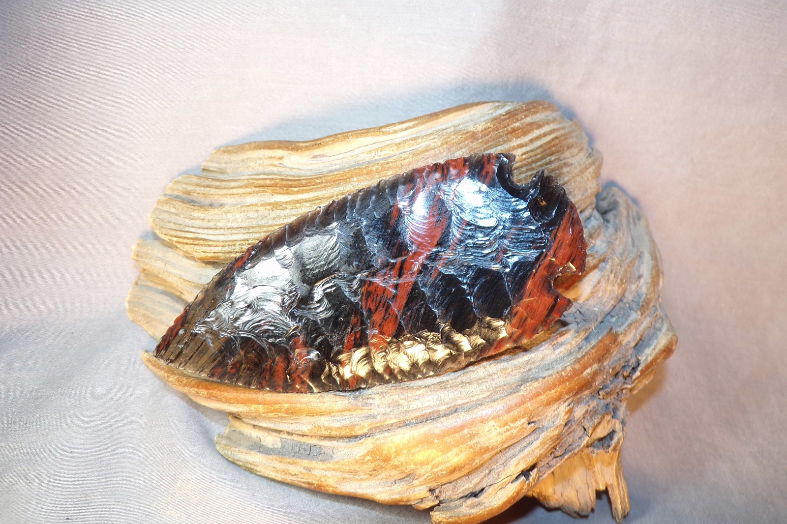Triple Flow Obsidian Dove Tail Arrowhead Atlatl Spear Point Flint Knapping COA