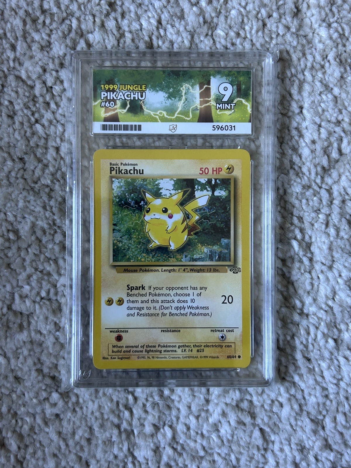 💫 ACE Graded 9 ⚡️Pikachu 1999⚡️Jungle 60/64 Vintage WOTC Pokémon TCG Card