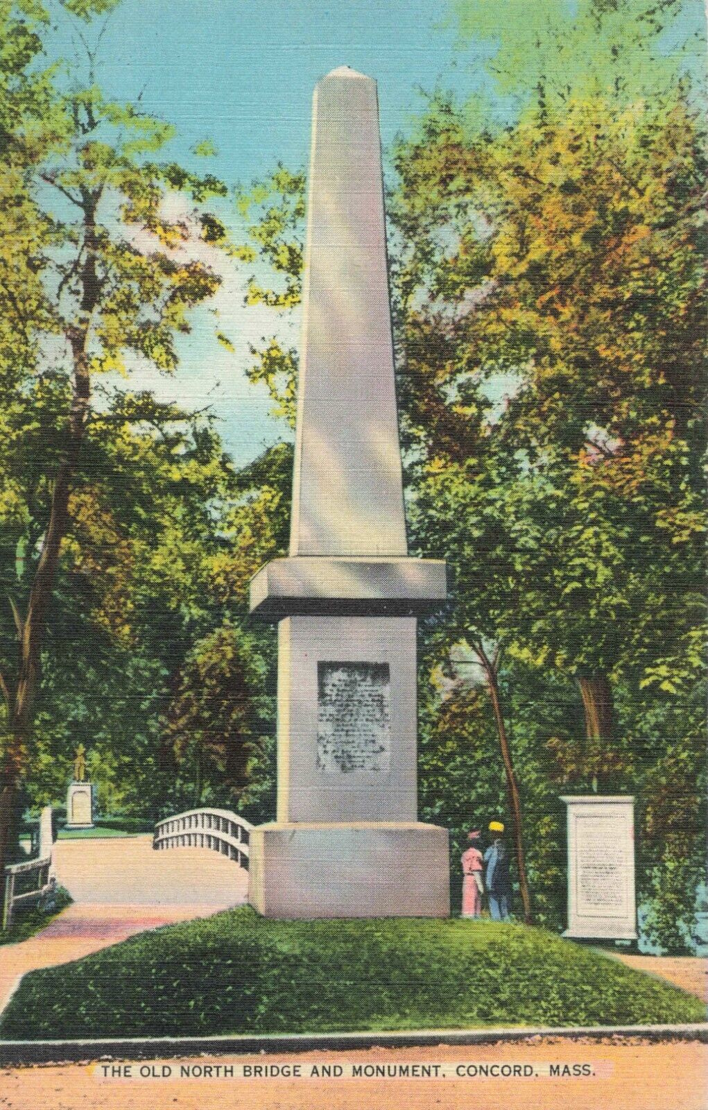 Concord MA Massachusetts, Old North Bridge & Monument, Vintage Postcard