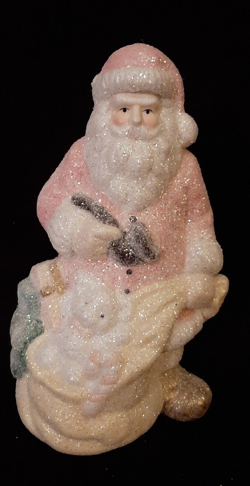 Santa Claus Figurine Pink Pastel Glitter Ceramic Christmas Decor 6\