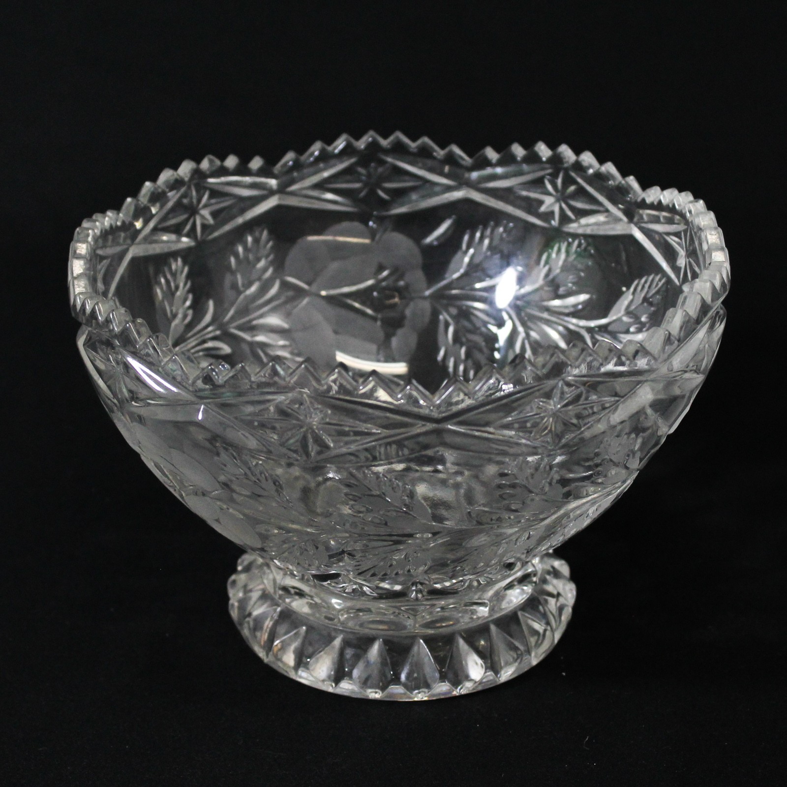 Zajecar Lead Crystal Etched Rose Footed Candy Dish  6.25\