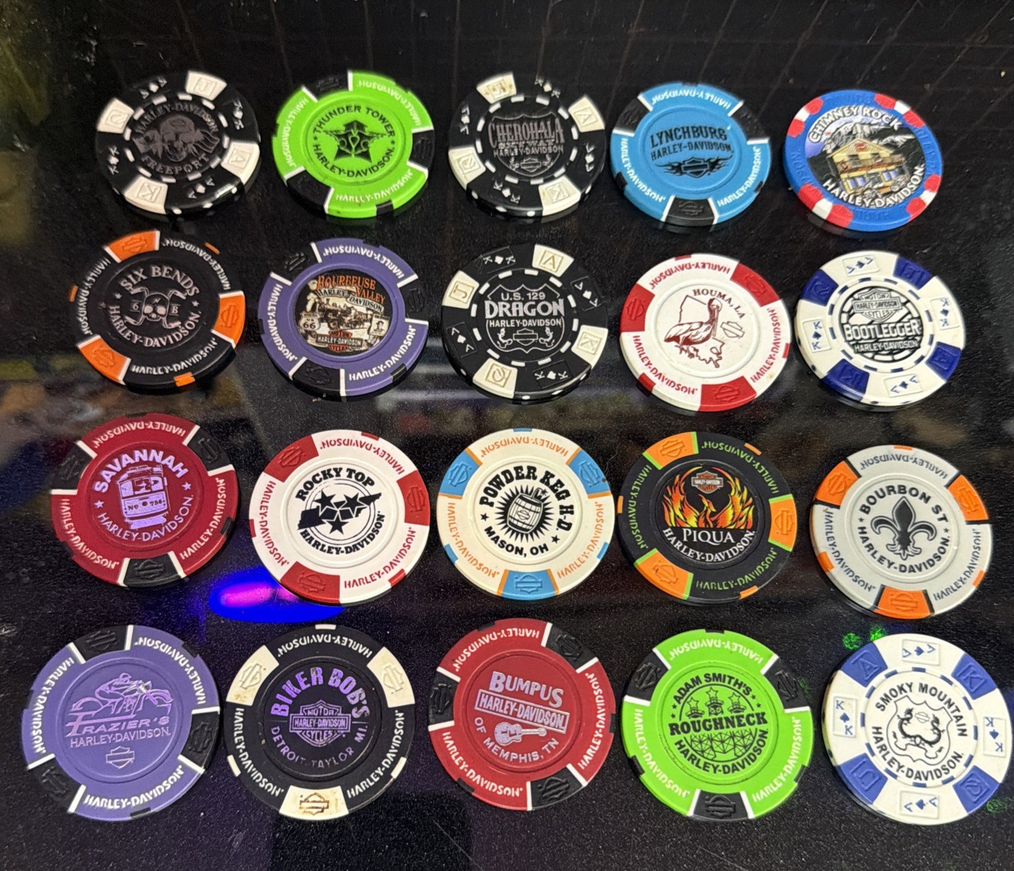 Harley Davidson Poker Chips Lot of 20 Dealership Collectible Souvenirs Good Mix