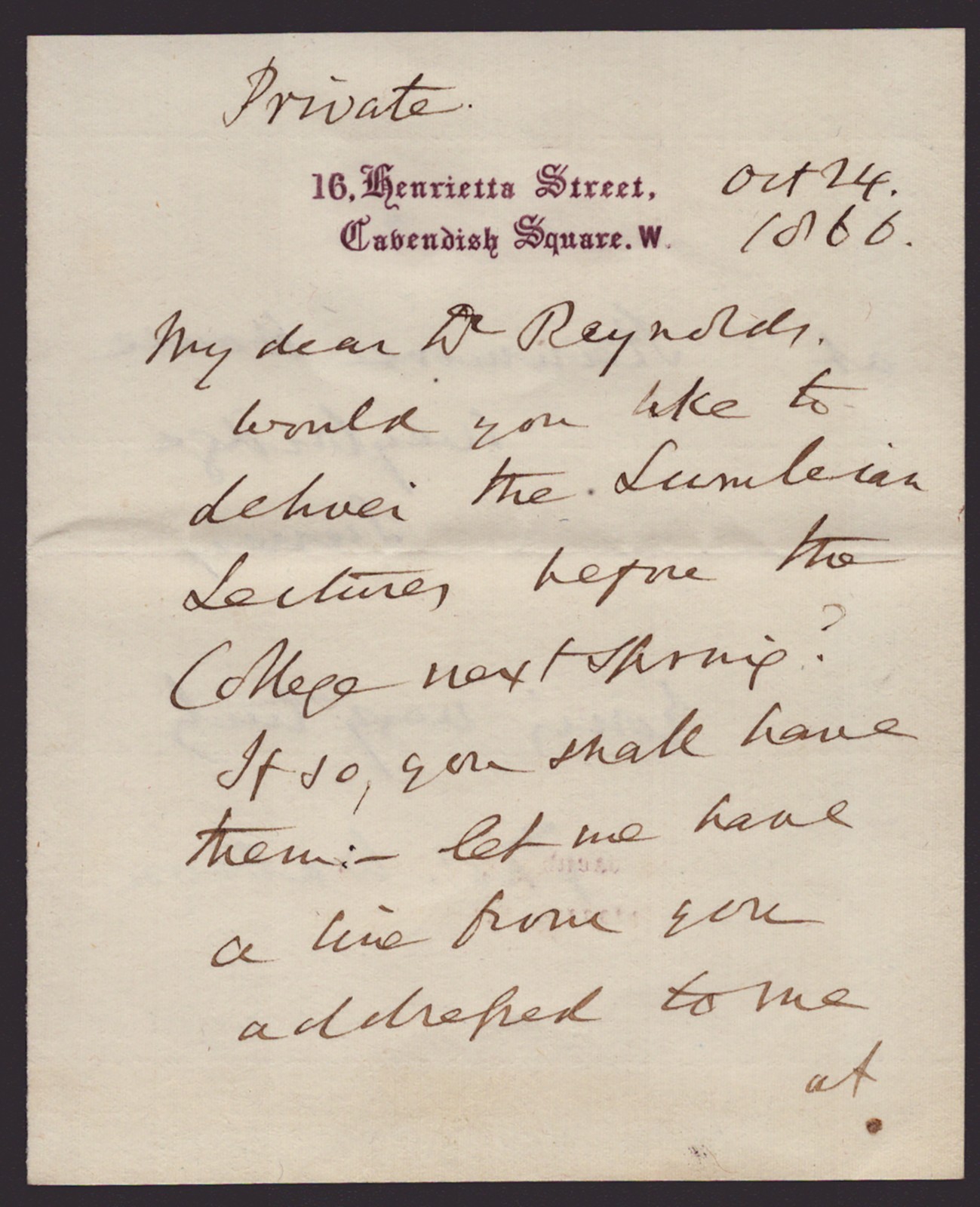 SIR THOMAS WATSON - AUTOGRAPH LETTER SIGNED 10/24/1866