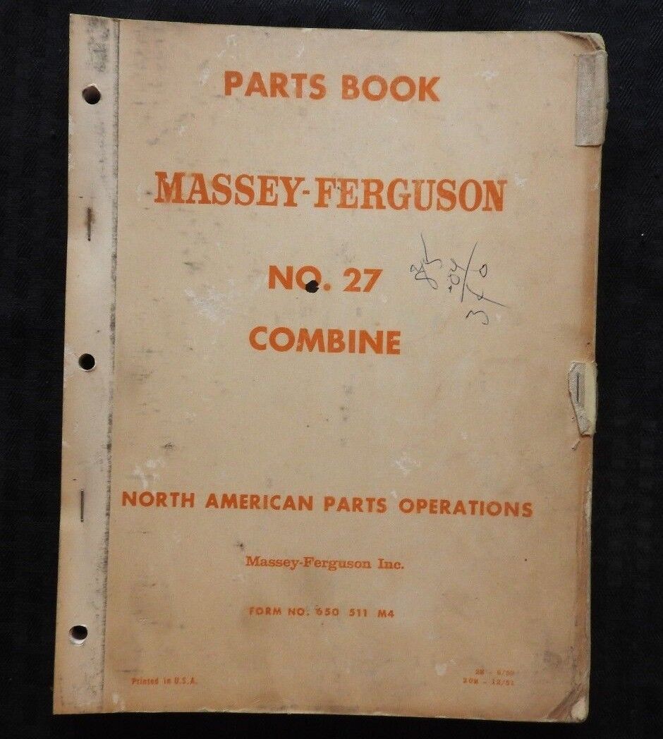 1951-1959 MASSEY HARRIS FERGUSON No. 27 COMBINE PARTS CATALOG MANUAL GOOD SHAPE