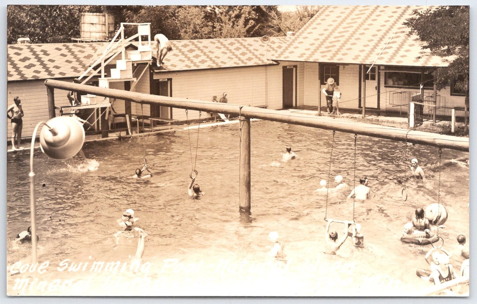 Vintage RPPC Cove Oregon Swimming Pool Swimmers Divers Swings Mineral Water