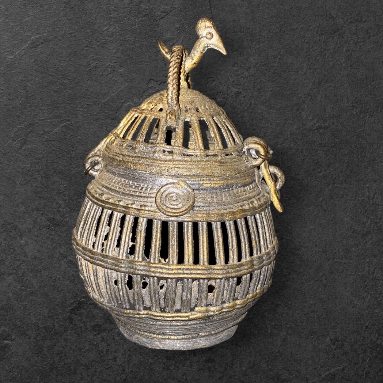 Vintage Lost Wax Bird Vase Trinket Box Cast Iron Middle Eastern India Indian