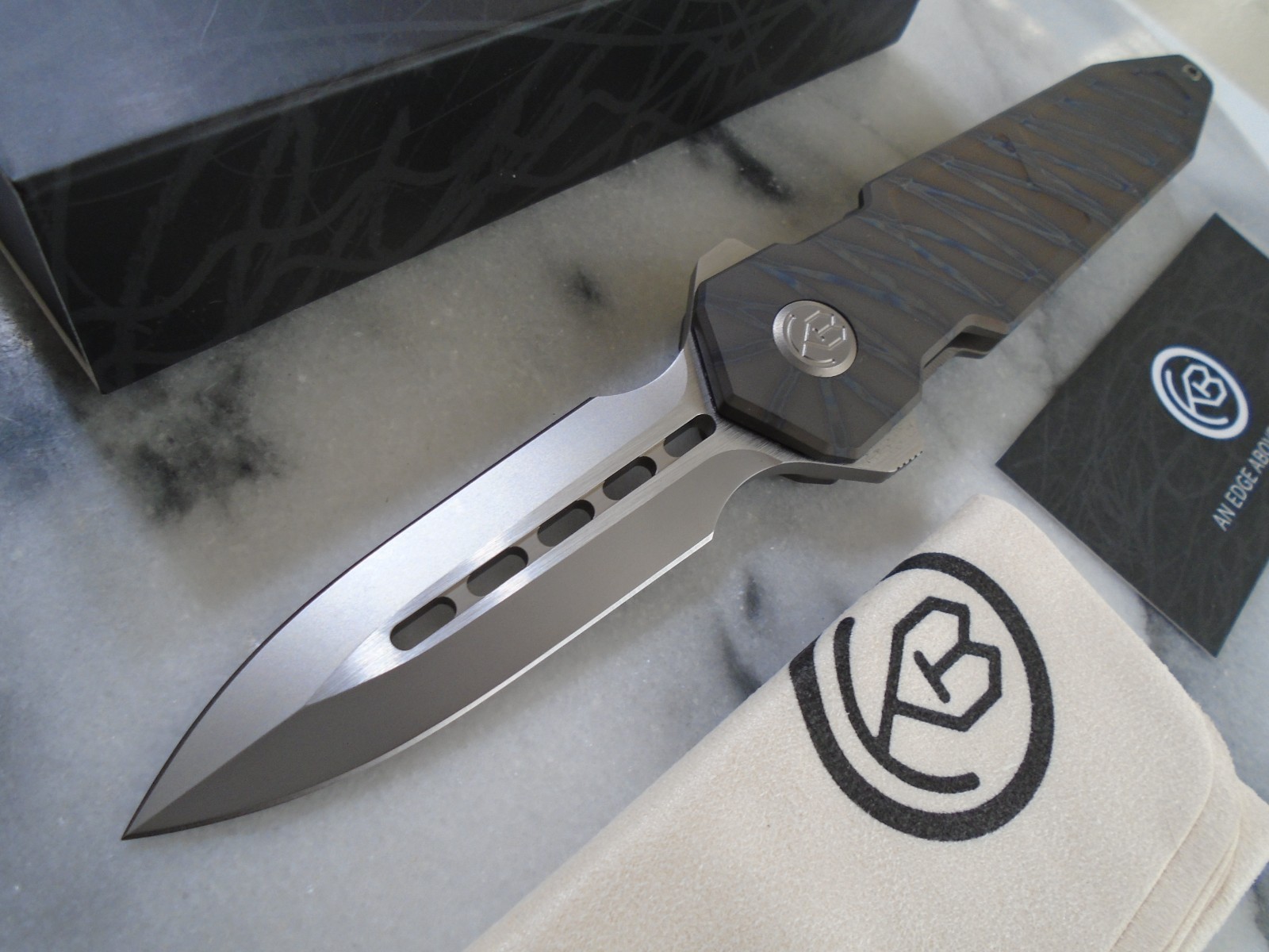 KB Knives Dual Edge Bearing Pivot Pocket Knife Urban Dagger Flamed Titanium M390