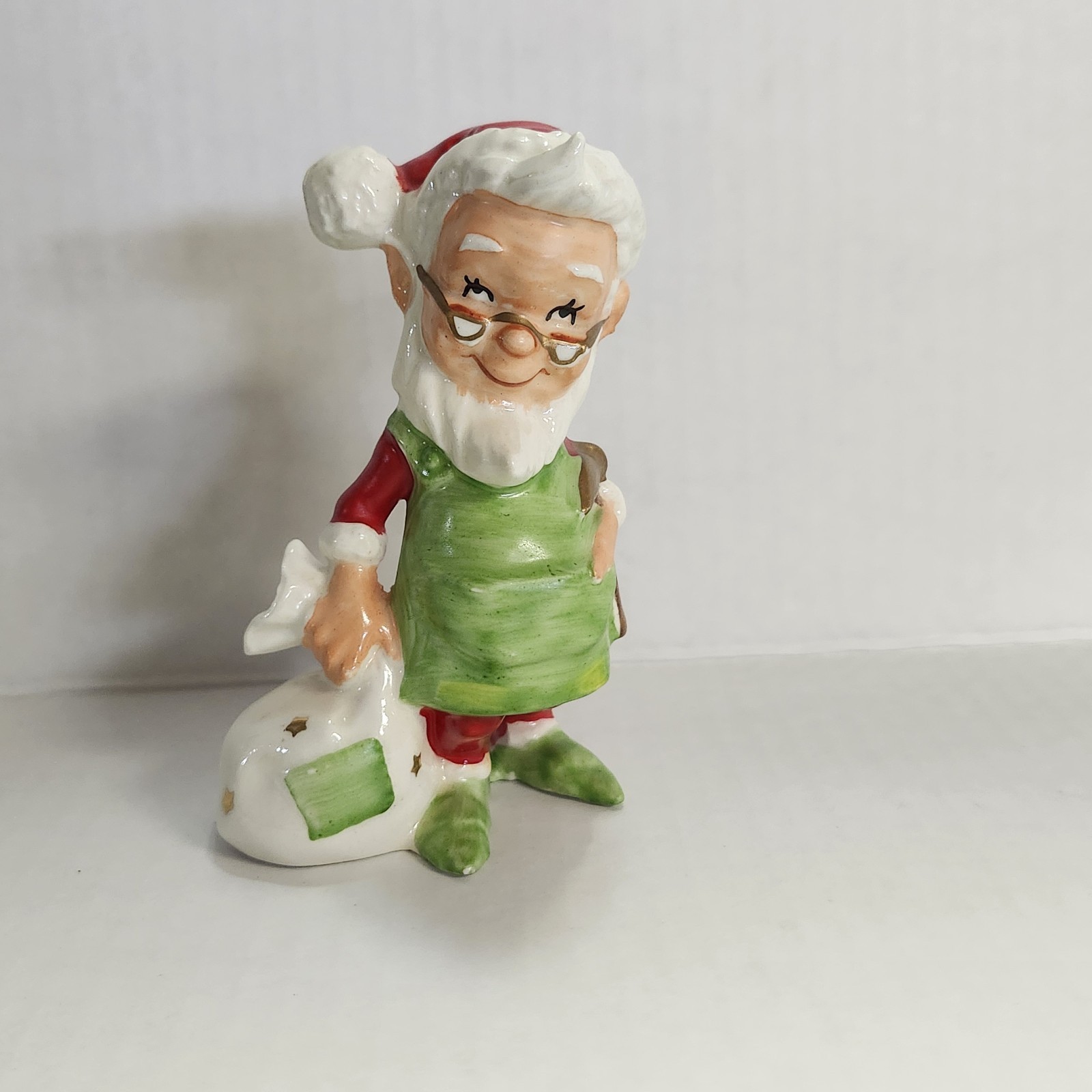Vintage Lefton Santa's Elf /Pixie/Helper Christmas Figurine Japan Holding Sack