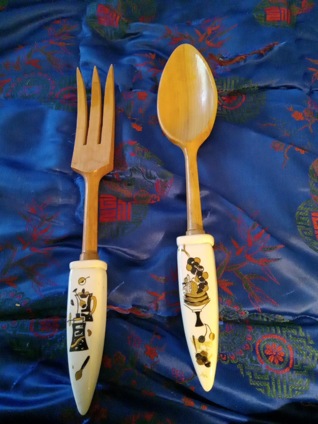 Mid Century Modern Tossed Salad Fork Spoon Porcelain Handle Farmhouse Japan 11\