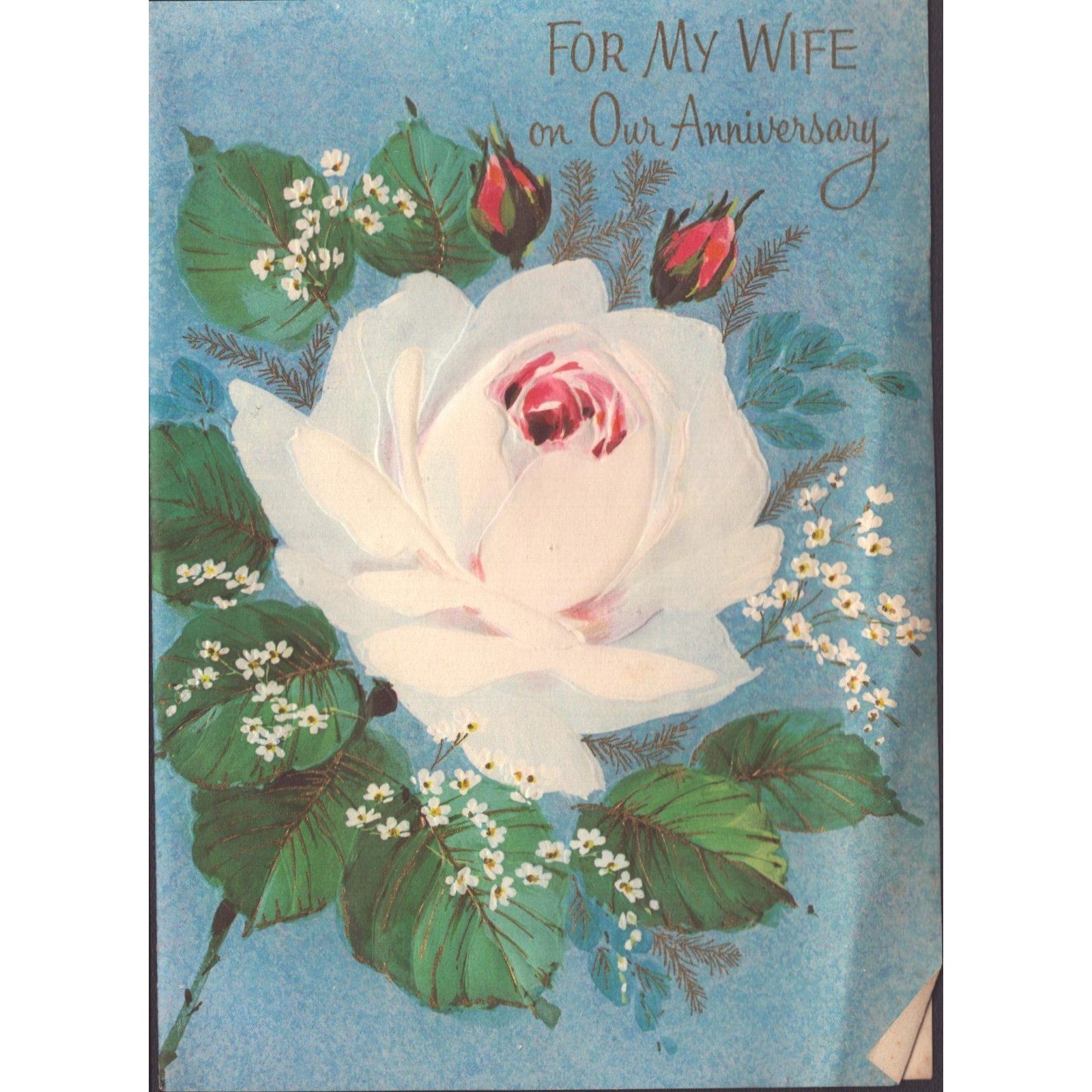 Vintage 1968 Norcross Anniversary Greeting Card Wife White Rose Used
