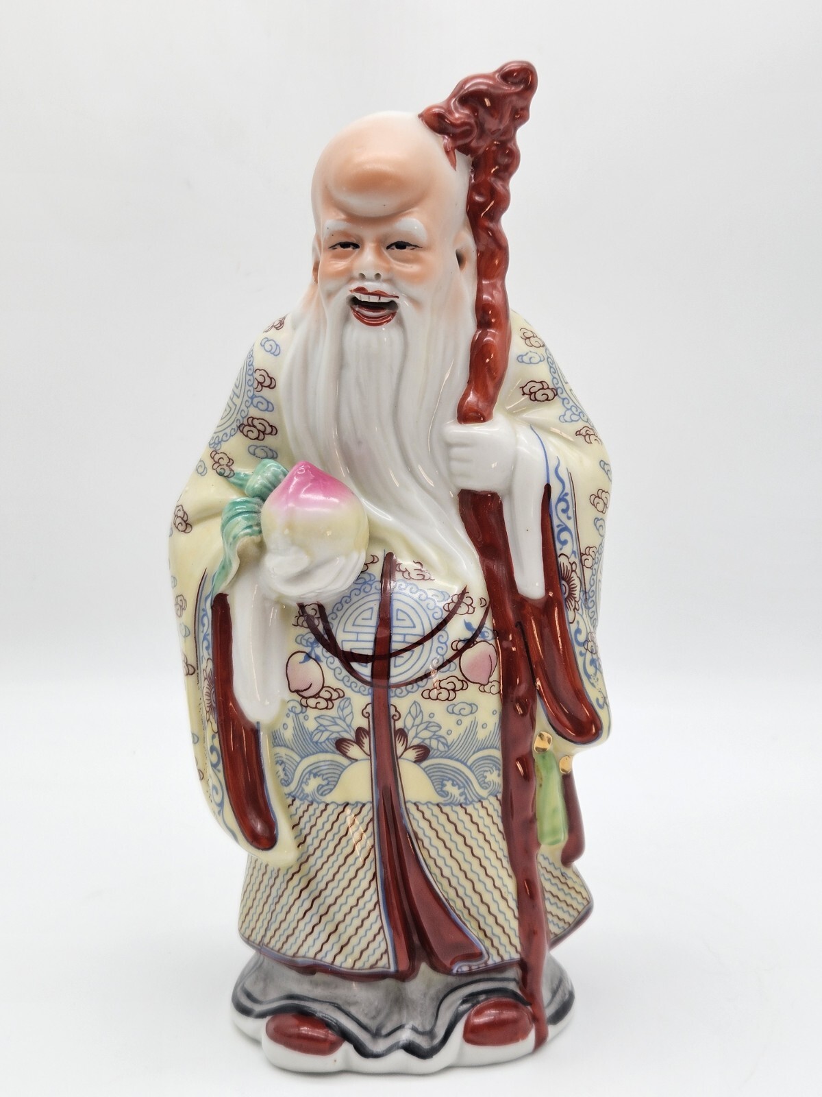Chinese Porcelain Shouxing Figurine Vintage God of Longevity Statue Peach Staff