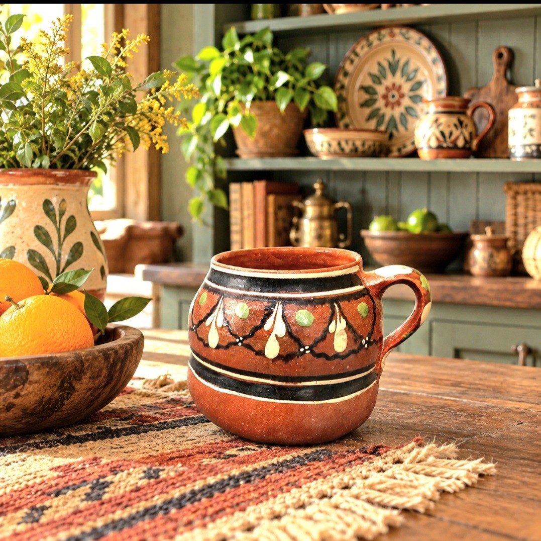Vintage Mexican Redware Clay Mug - Handmade Tlaquepaque Tonalá Folk Art Jarrito