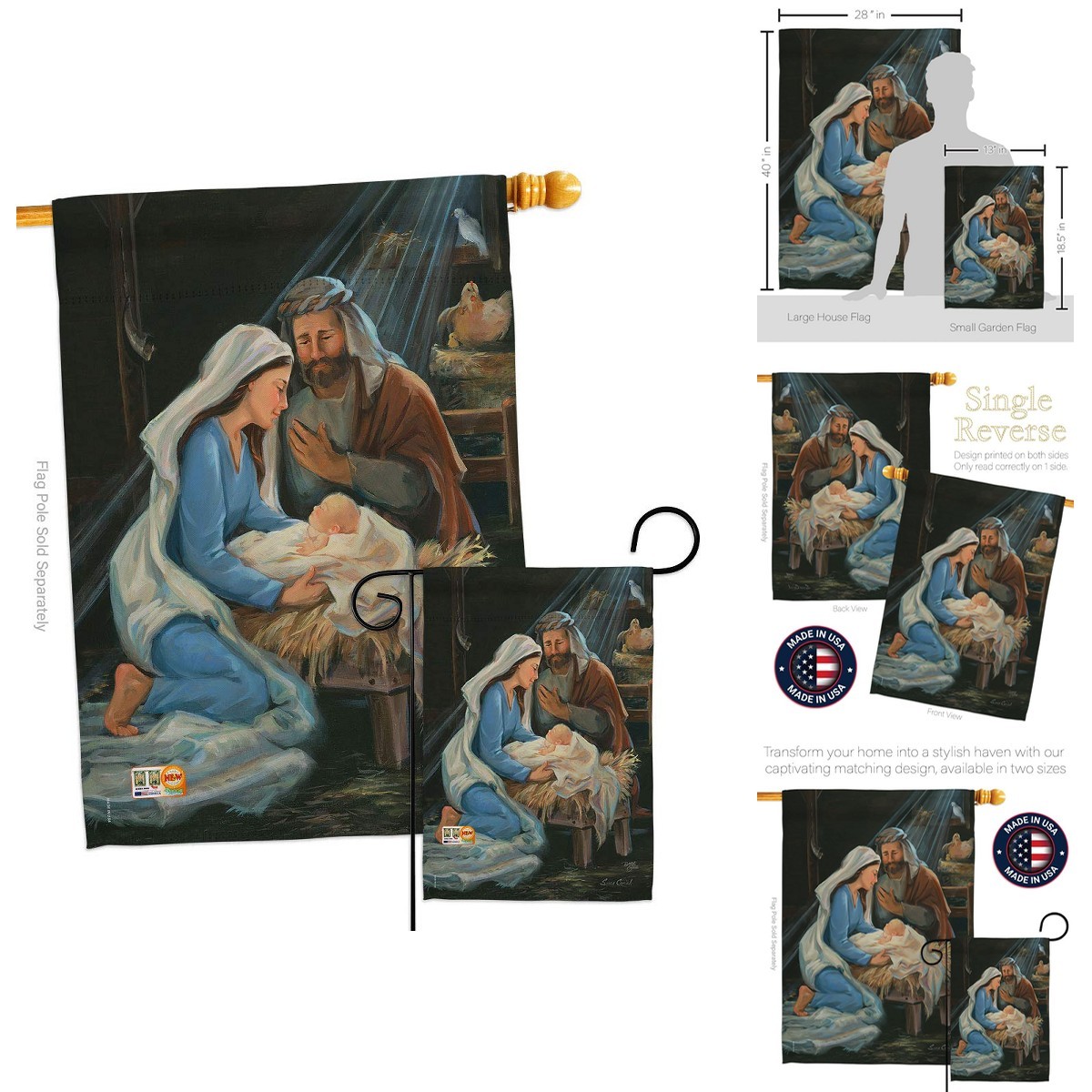 Breeze Decor Christmas Decorations Nativity Wall Banner Set Made in USA