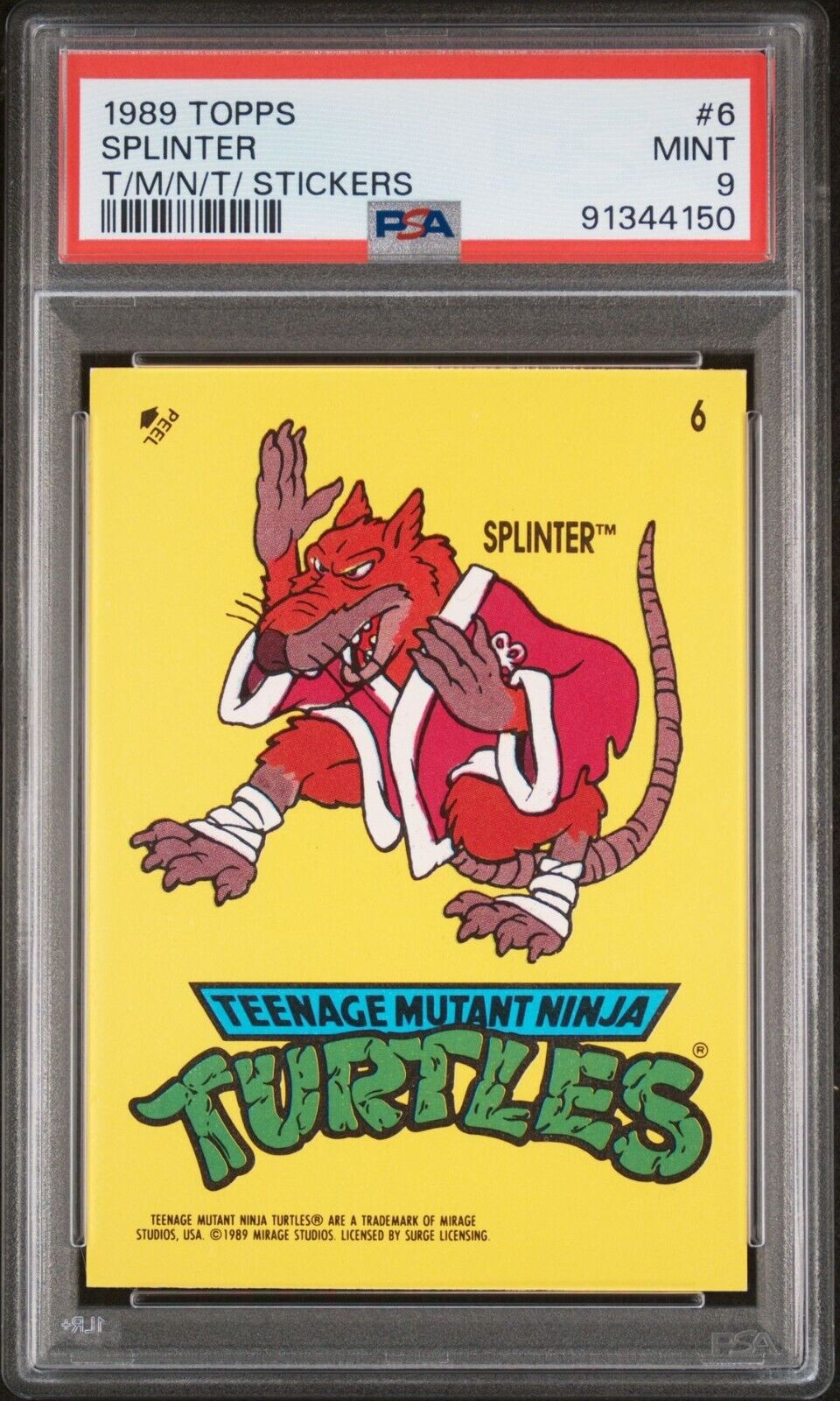 1989 Topps TMNT Ninja Turtles #6 Splinter Sticker Card PSA 9