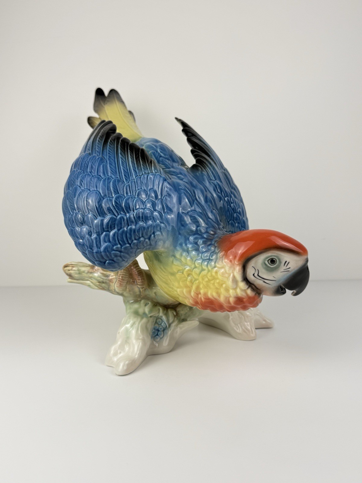 Karl Ens Volkstedt Germany Large Porcelain Macaw Parrot Figurine 18” Vintage