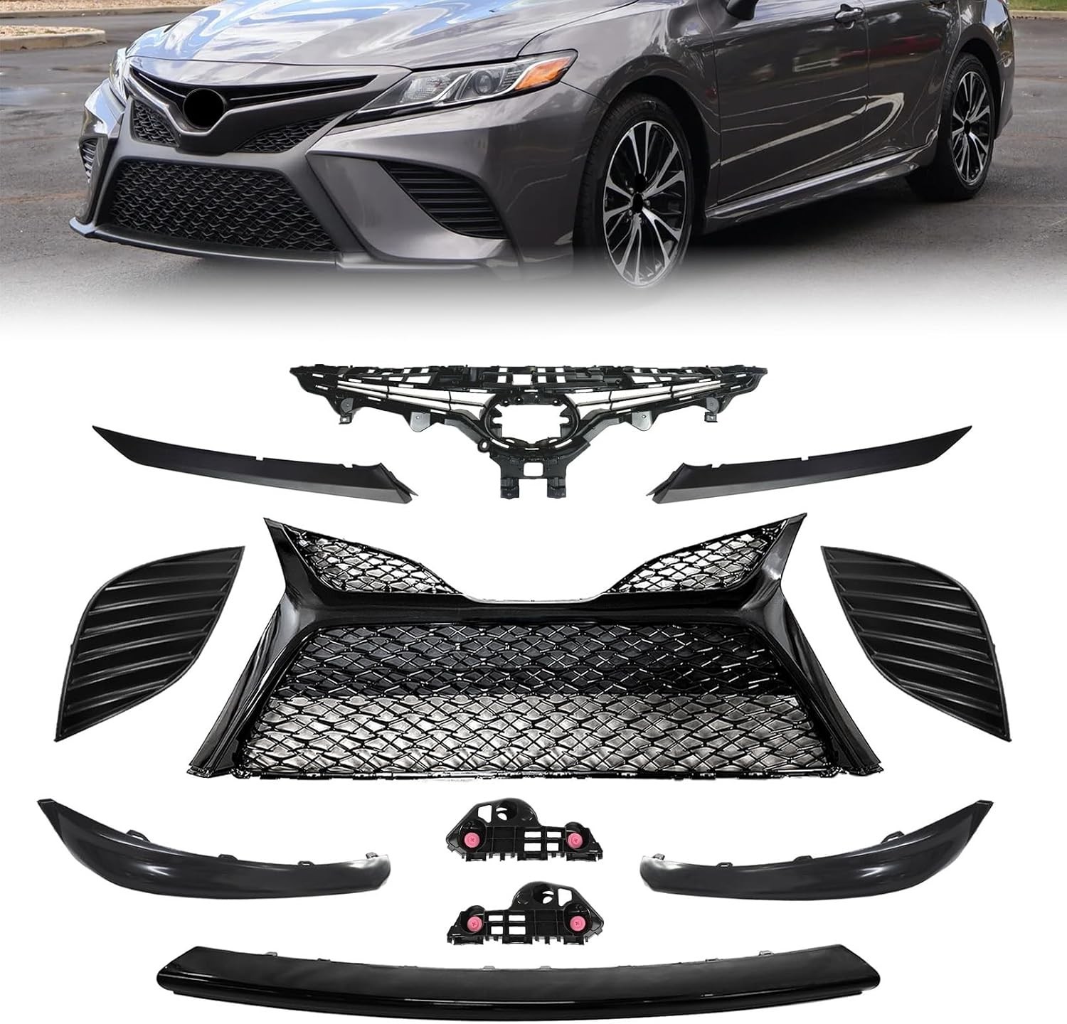 11Pcs Front Bumper Grille Kit Fit for 2018 2019 2020 Toyota Camry SE XSE