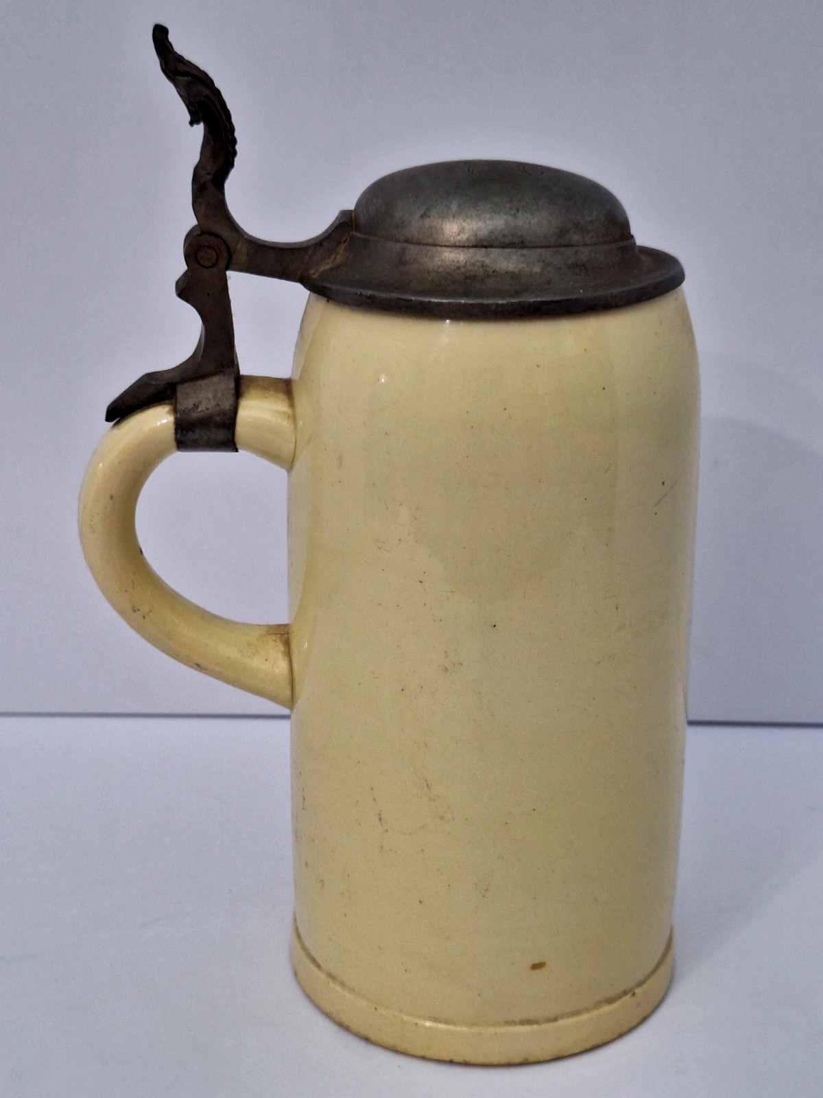 Antique 1Ltr. Early 1800\'s German Pottery Pewter Lidded Beer Stein Mug Tankard Antique 1Ltr. Early 1800\'s German Pottery Pewter Lidded Beer Stein Mug Tankard