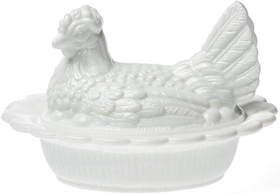 Chicken Hen on Nest Covered Dish - Milk Glass - Mosser USA