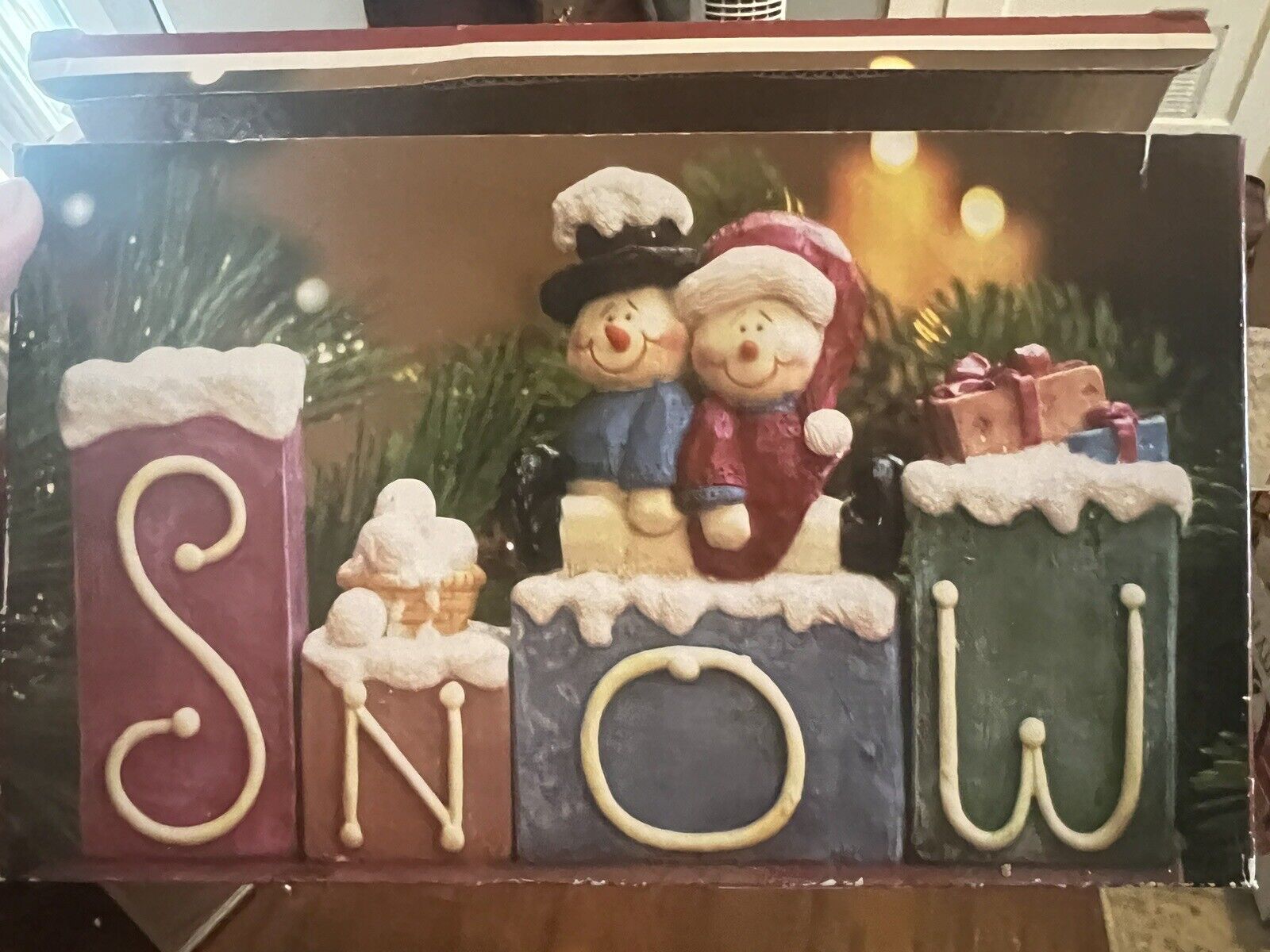 Vintage Festive 4-Piece \'SNOW\' Christmas Ceramic Decor Collectible - Excellent