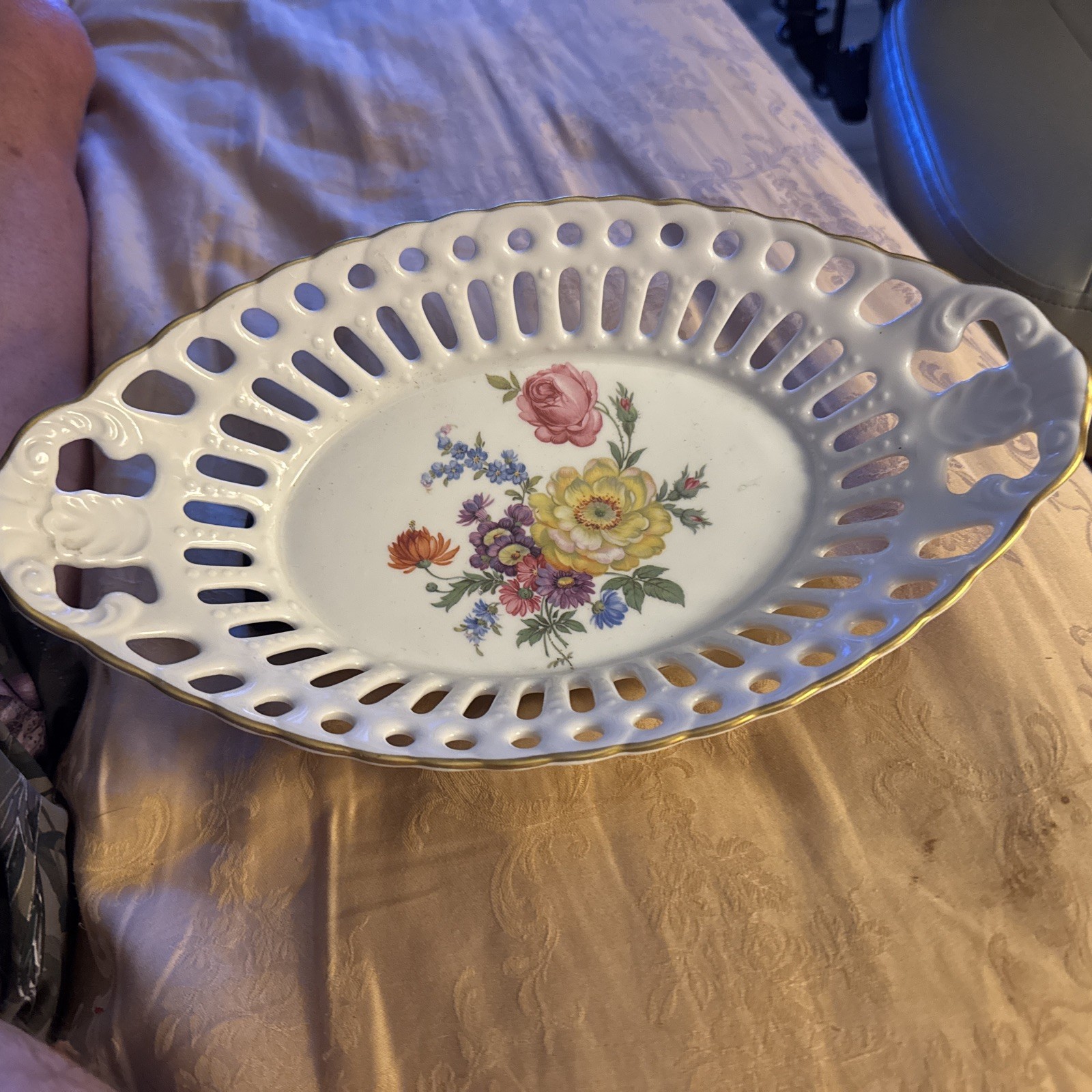 Vintage Bavarian Gerold Porcelain Openwork Floral Serving Dish Bavaria W.Germany
