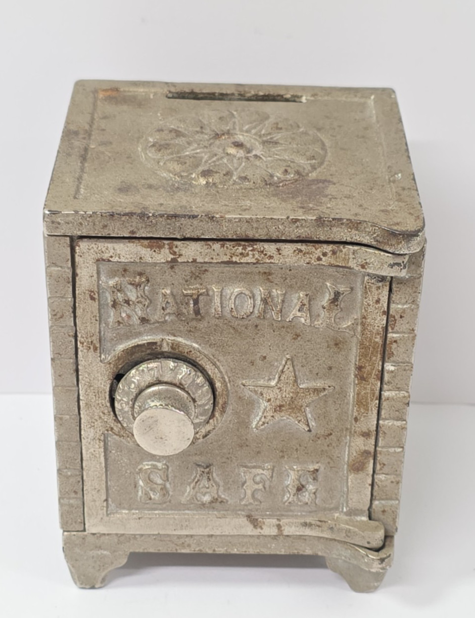 Antique National Safe Cast Iron Coin Bank Miniature Vault Still Bank Star