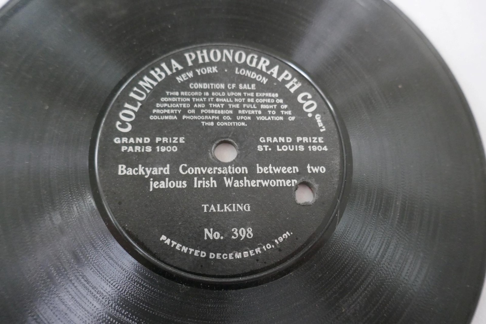 Antique Gramophone Record 7 Inch Columbia 398 Jealous Irish Washerwomen