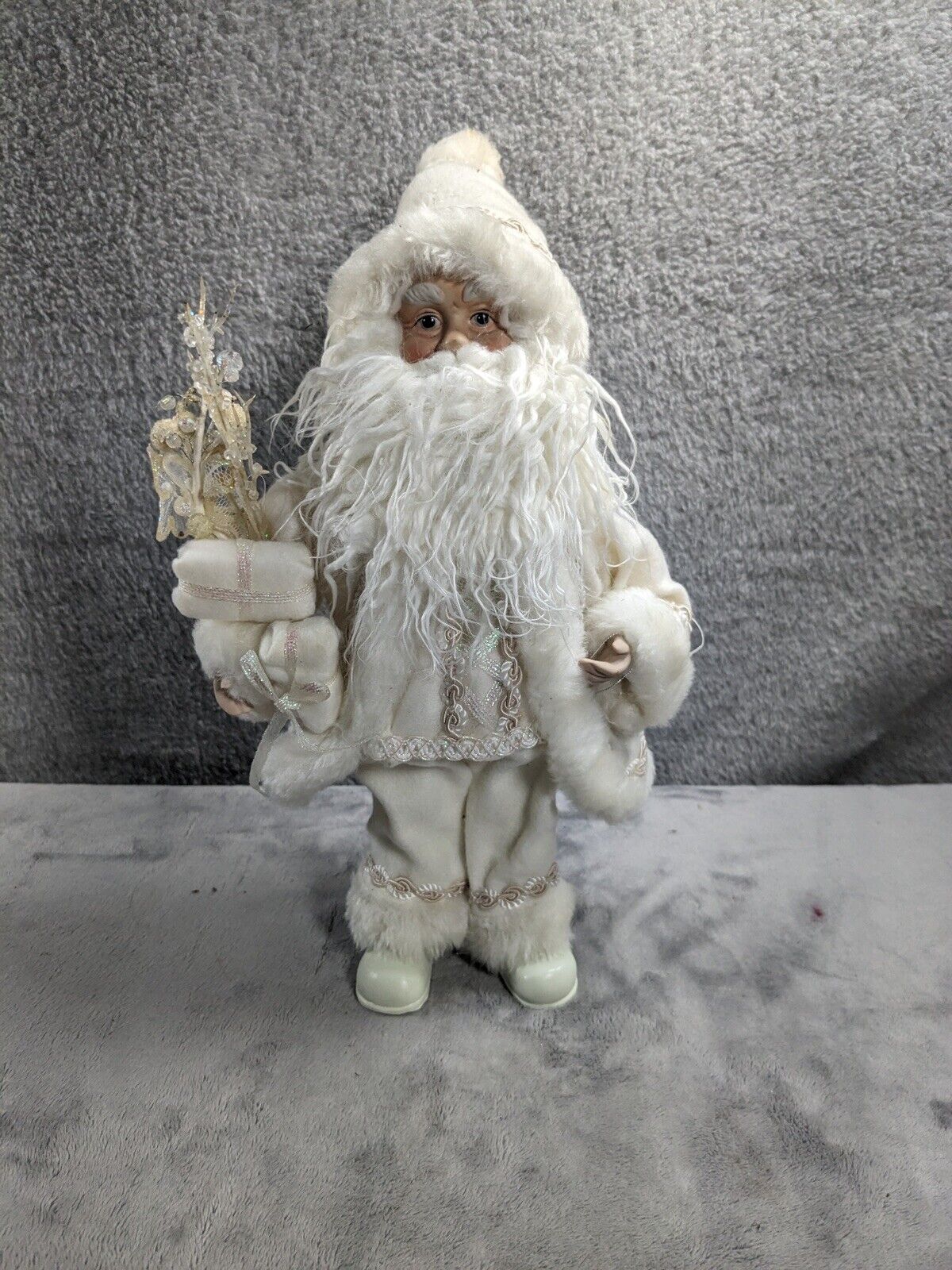 12” Standing Christmas Decor Winter Wonderland White Santa Holding Things