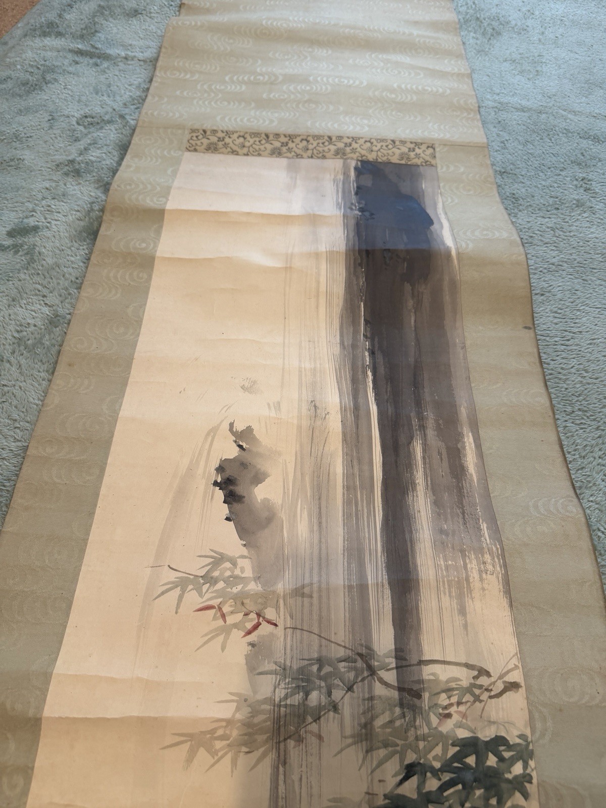 Japanese Kakejiku Hanging Scroll Vintage Waterfall Maple Leaf Art Sanyuu 30yr+