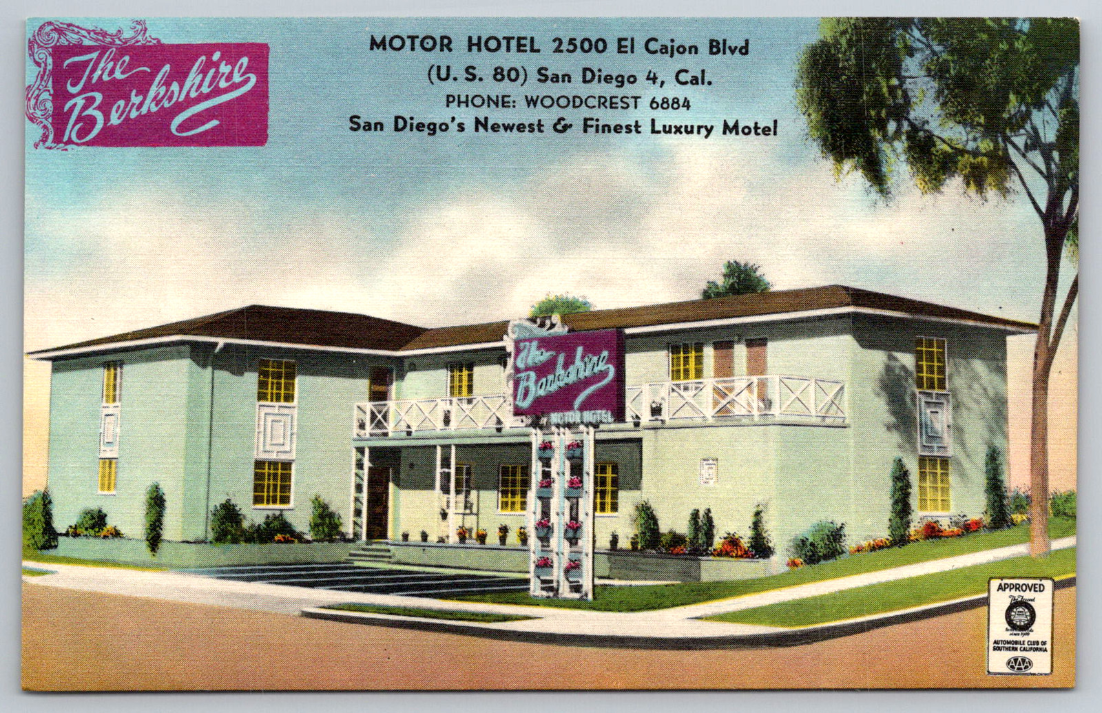 c1940s Berkshire Motel San Diego California Luxury El Cajon Postcard