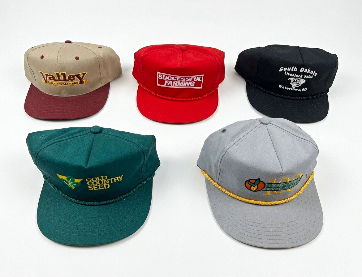 Lot of 5 Vintage Trucker Hats Snapback Rope Caps Farming Ag Seed Local SD Valley