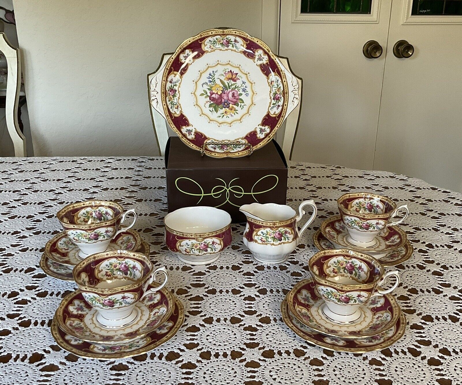Royal Albert Lady Hamilton Tea Trio :Tea Cup, Saucer&Dessert Plate + 3serving Pc