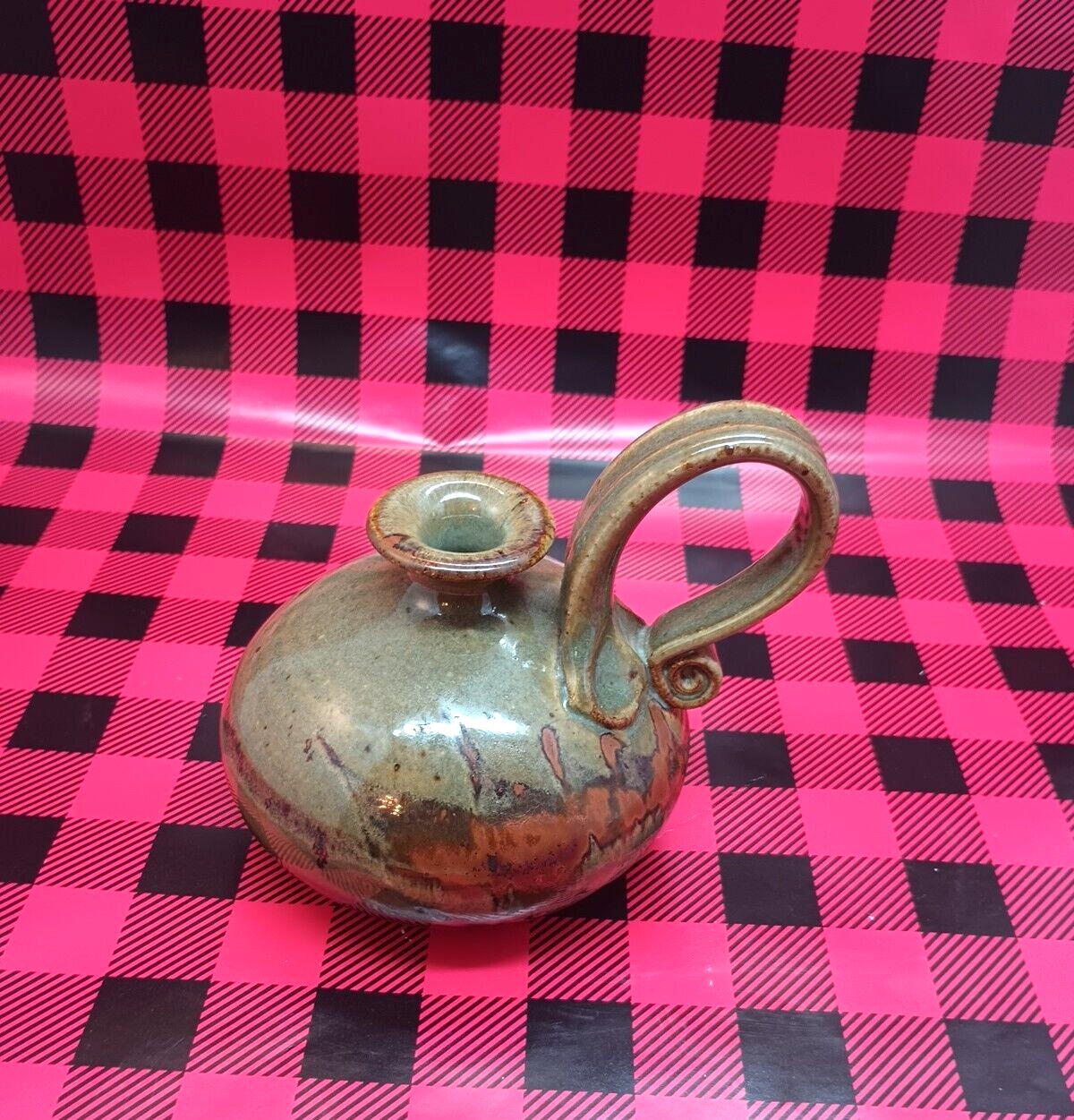 Handmade Pottery Oil Lamp - Signed Unique Artisan Decorative Piece.