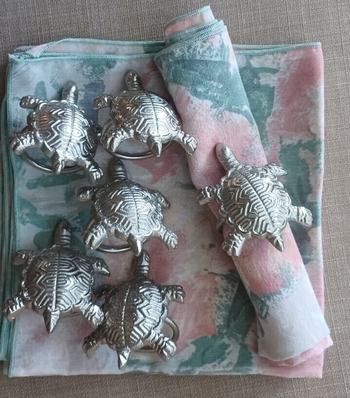 Turtle Napkin Ring Set Of 6 Pweter Color Medal New With Tag