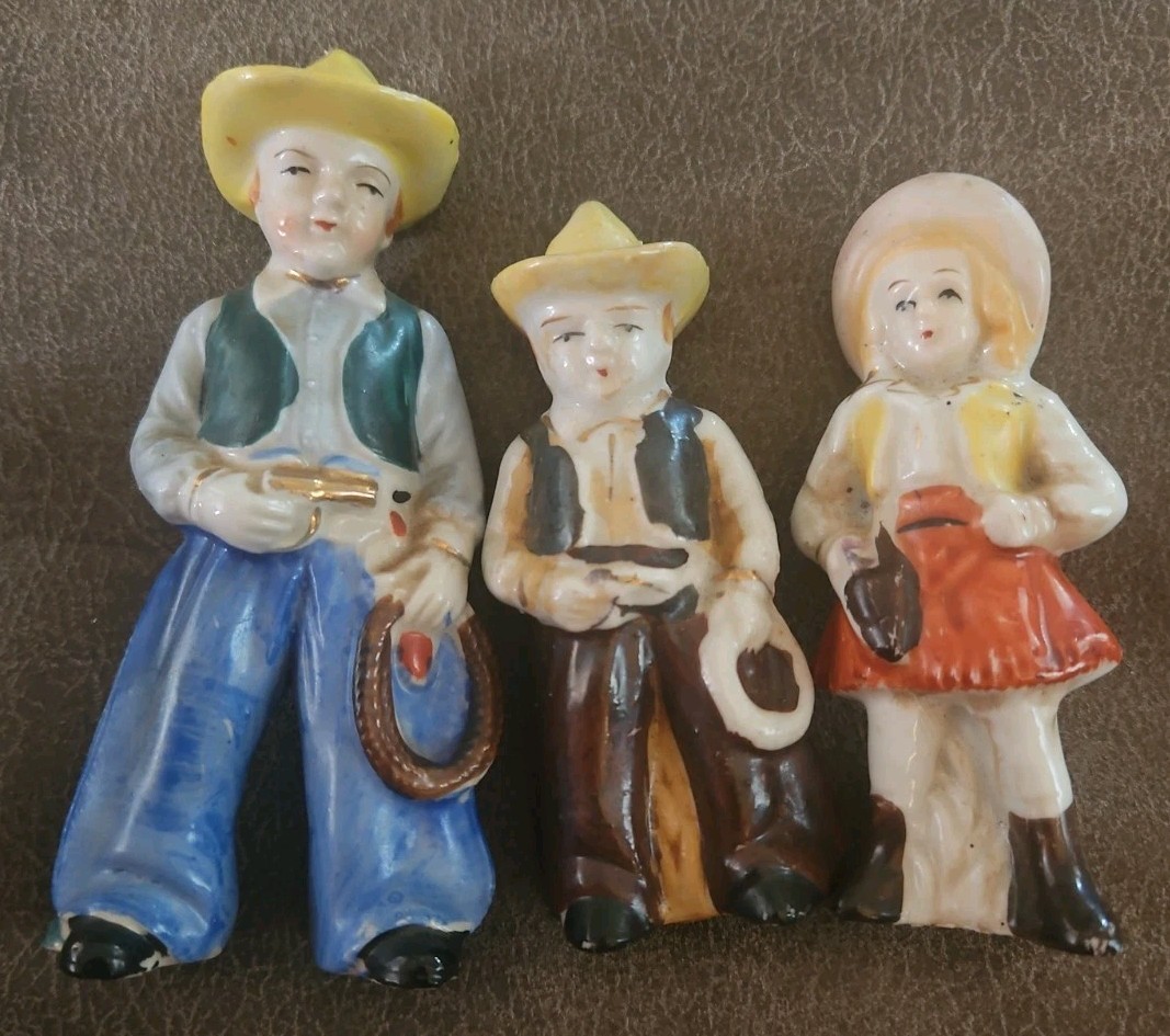 VTG Cowboy Cowgirl Occupied Japan Figurines W/Mark 4.5” & One 5.5