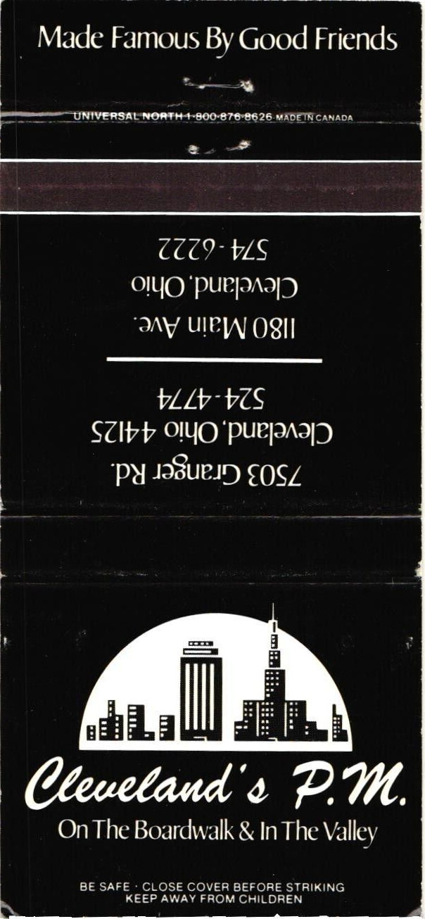 Cleveland\'s P.M. Cleveland OH Vintage Matchbook Cover 1980s Cleveland\'s P.M. Cleveland OH Vintage Matchbook Cover 1980s