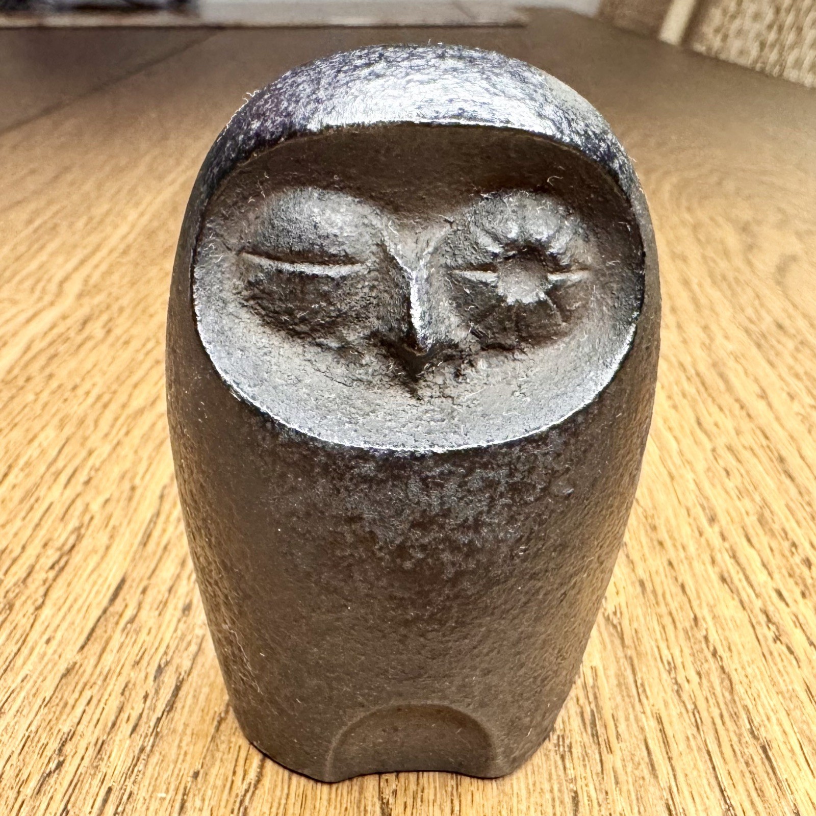 Vintage Nobuho Miya MCM Winking Owl Cast Iron Paperweight 3” Japan Craft Center