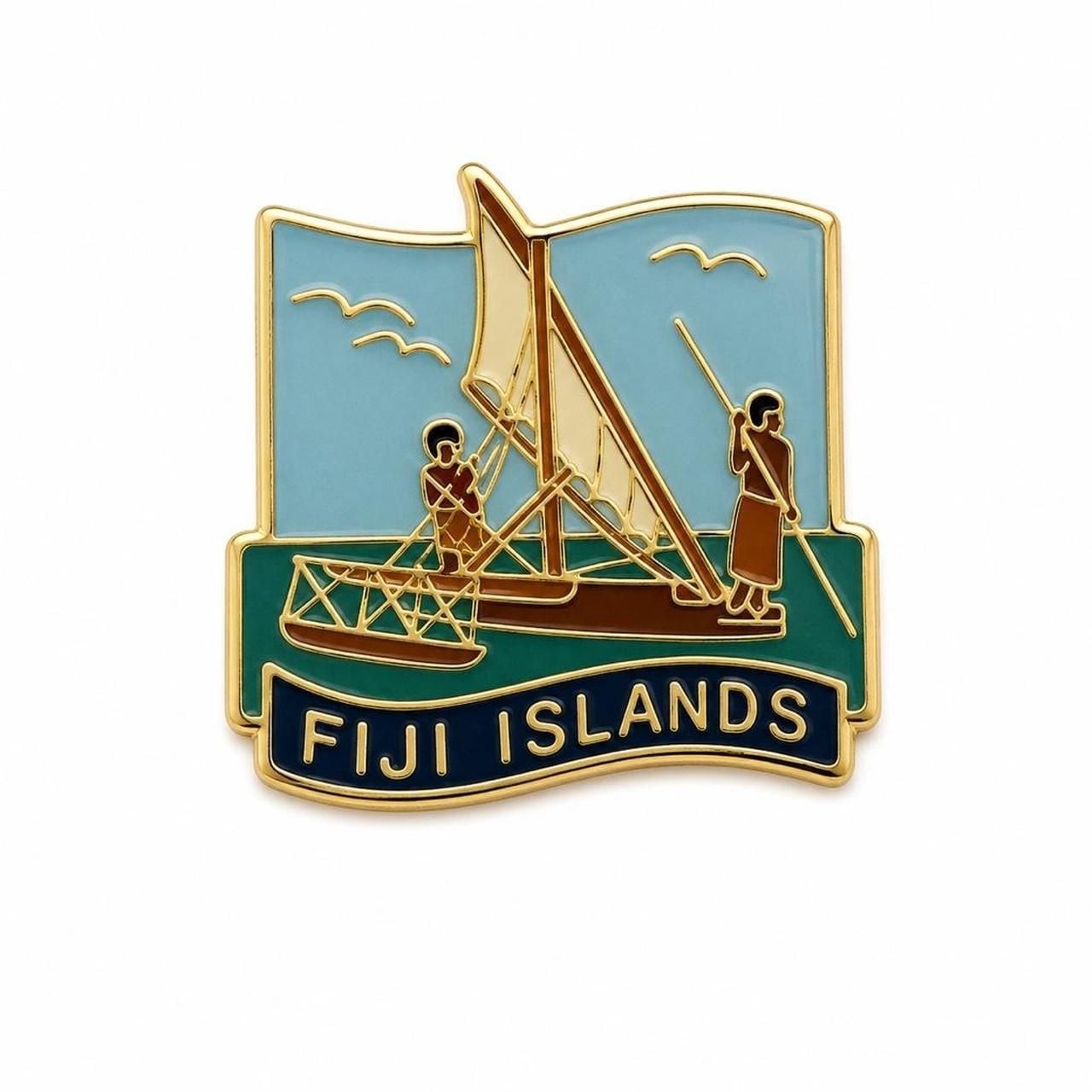 Fiji Islands Enamel Lapel Pin Outrigger Canoe Souvenir