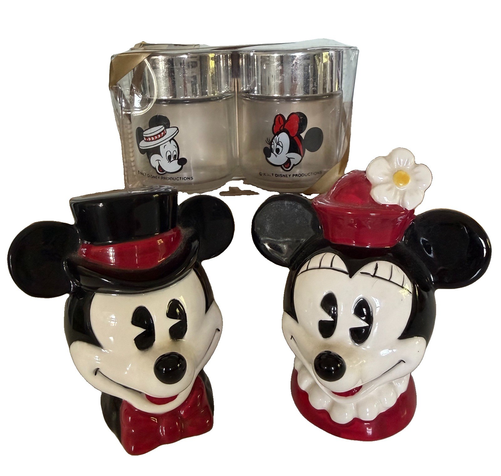 Vintage Disneyrama Mickey Mouse Minnie Enesco Salt And Pepper Shakers Set Lot