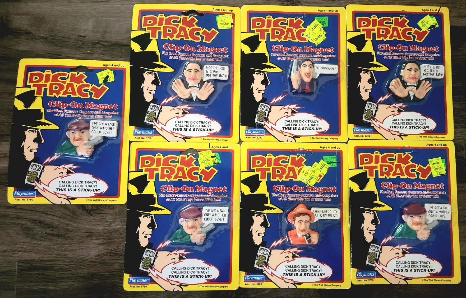 Vintage NOS 1990 Dick Tracy Playmates Clip-On Magnets Set Of 7 Sealed