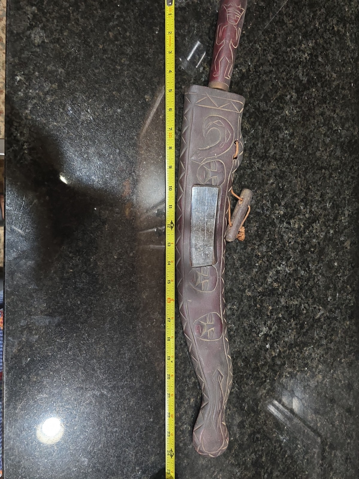 Vtg Taiwan Paiwan Knife Or Sword With Figural Relief Carvings Vtg Taiwan Paiwan Knife Or Sword With Figural Relief Carvings