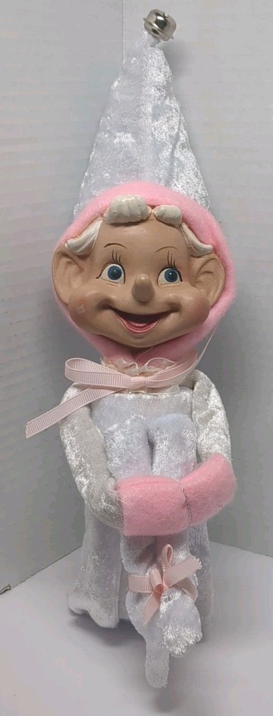 VTG LG HTF RARE White & Pink KNEE HUGGER ELF Pixie FIGURE PLUSH 12\ VTG LG HTF RARE White & Pink KNEE HUGGER ELF Pixie FIGURE PLUSH 12\