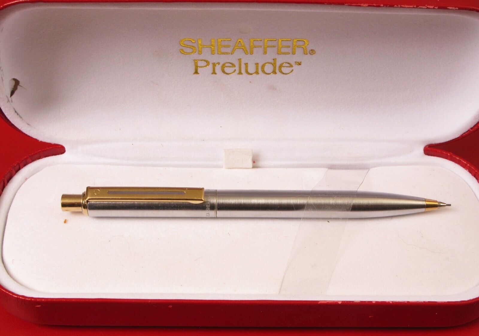 SHEAFFER PRELUDE MECHANICAL SILVER GOLD TONE PENCIL IN RED BOX CASE 