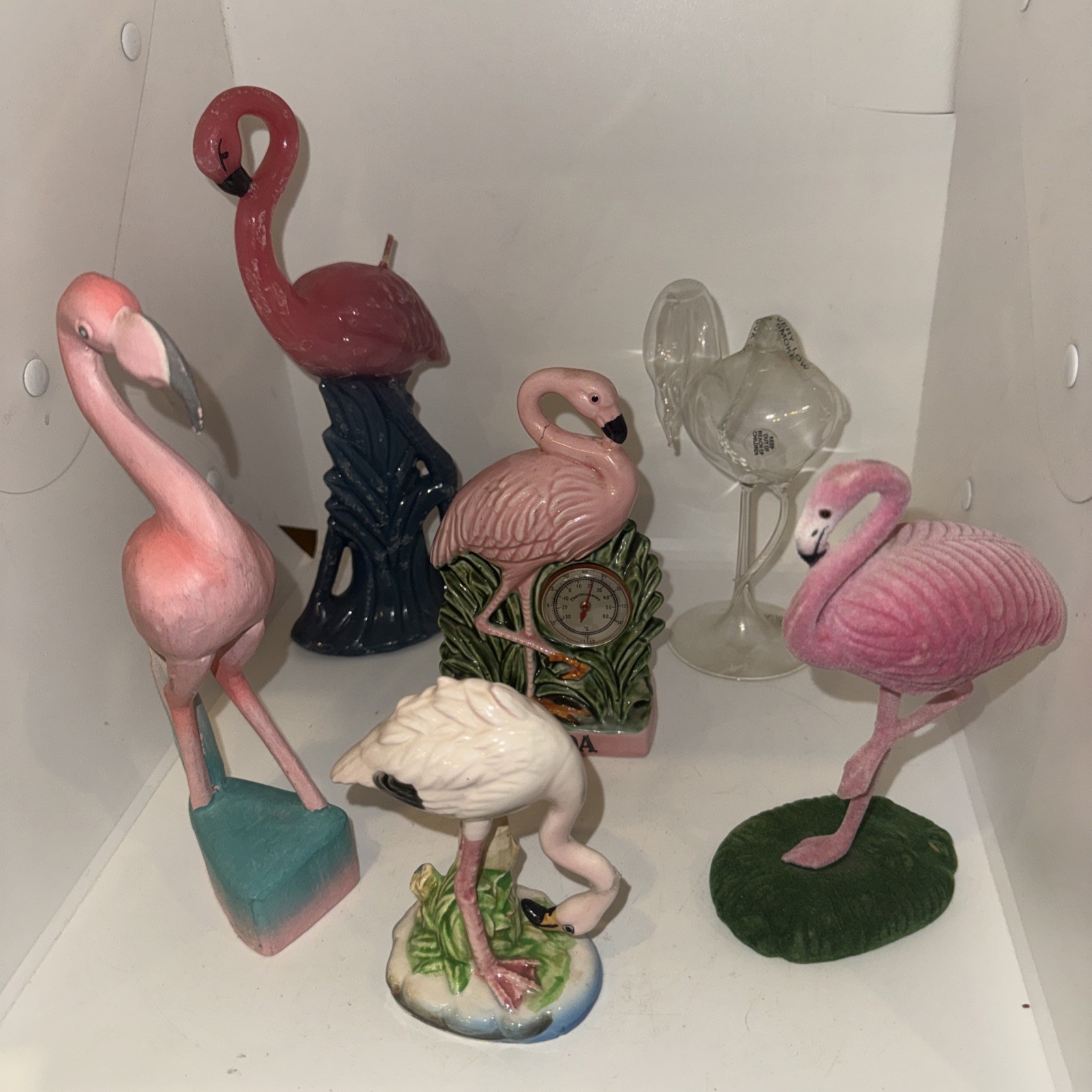 Vintage Pink Flamingo Ceramic Figurine Mid Century Florida Kitsch Barometer
