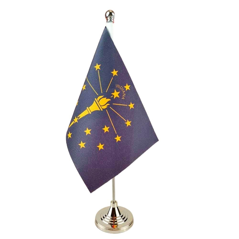 USA Indiana State Flag Desk Table Flag 4x6 on Stand Base Office Decor