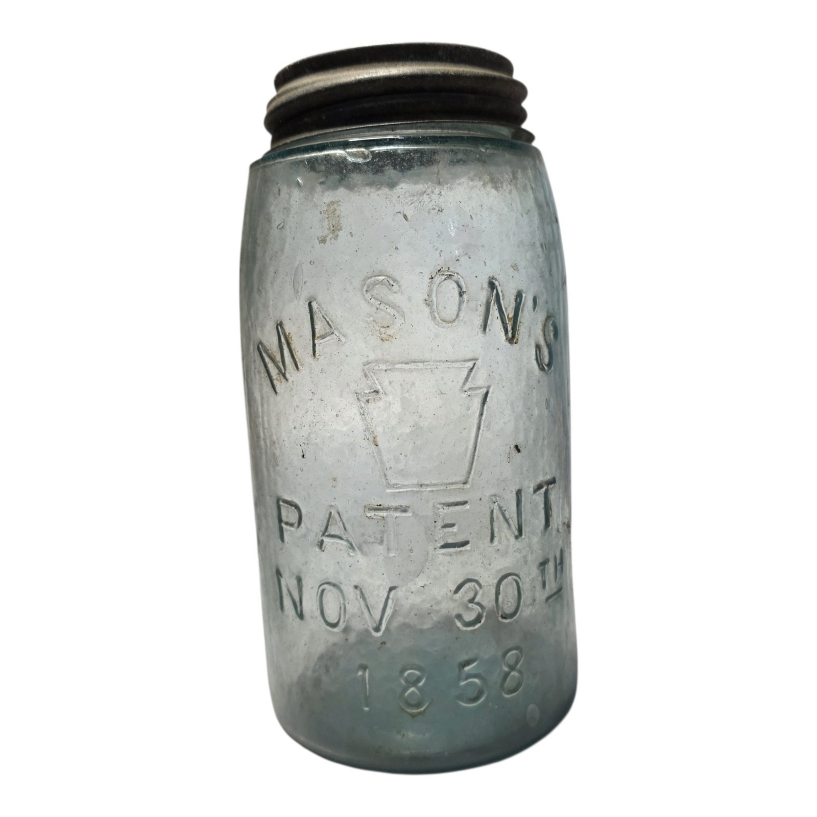 Antique 1858 Keystone Blue Glass Mason Jar Antique 1858 Keystone Blue Glass Mason Jar