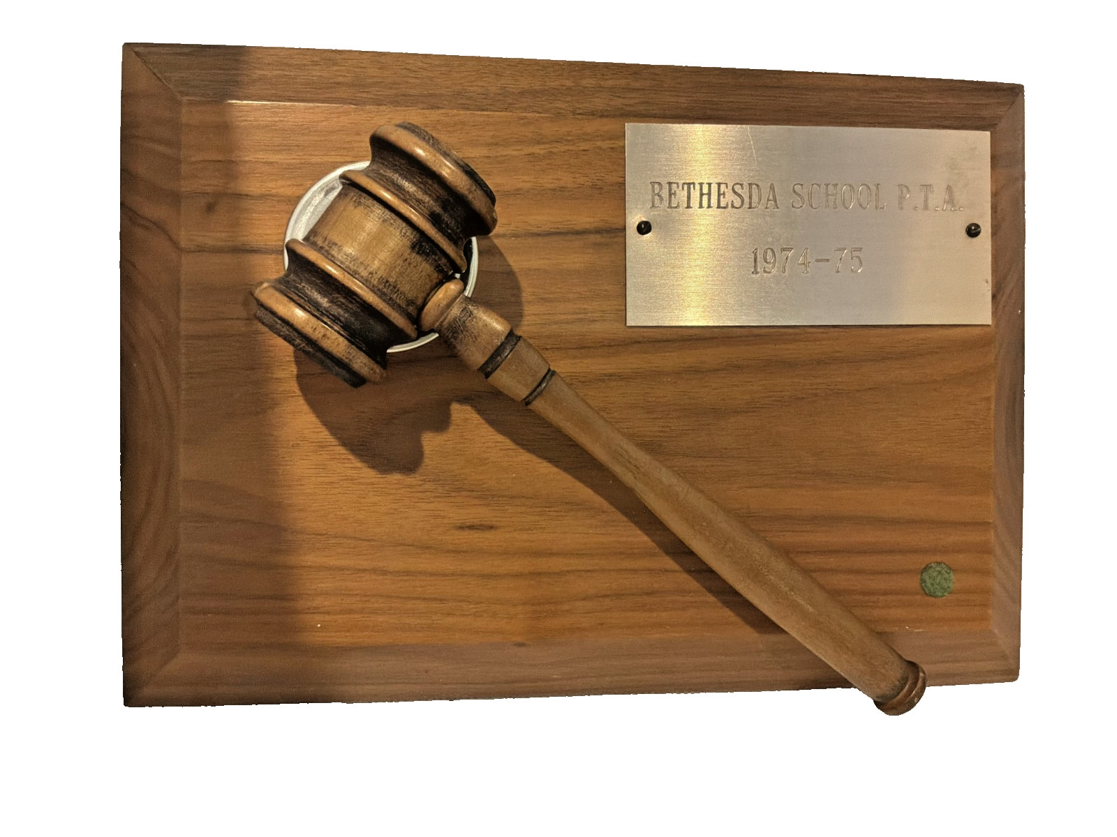 Vintage 1974-75 Bethesda School PTA Wooden Gavel Wall Plaque Durham NC