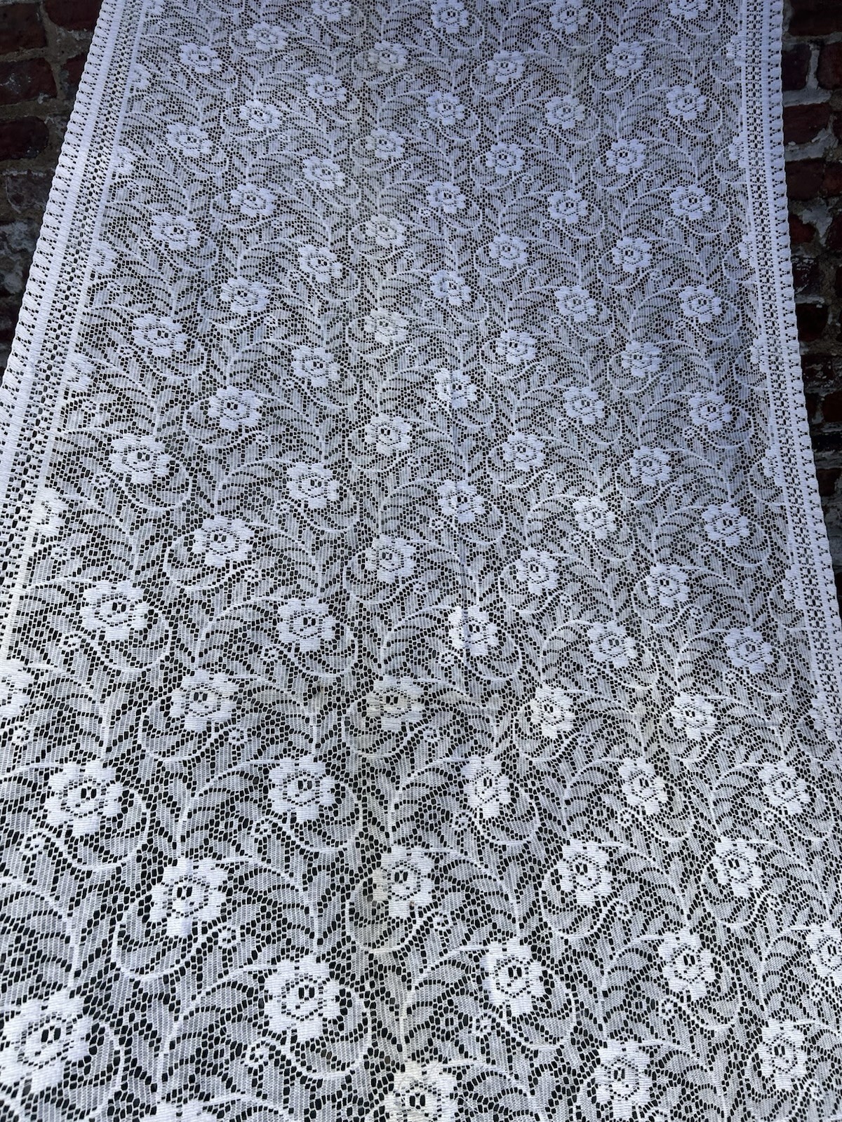 Antique Arts & Crafts c1930s White Cotton Scottish lace panel  34”/64” Marked