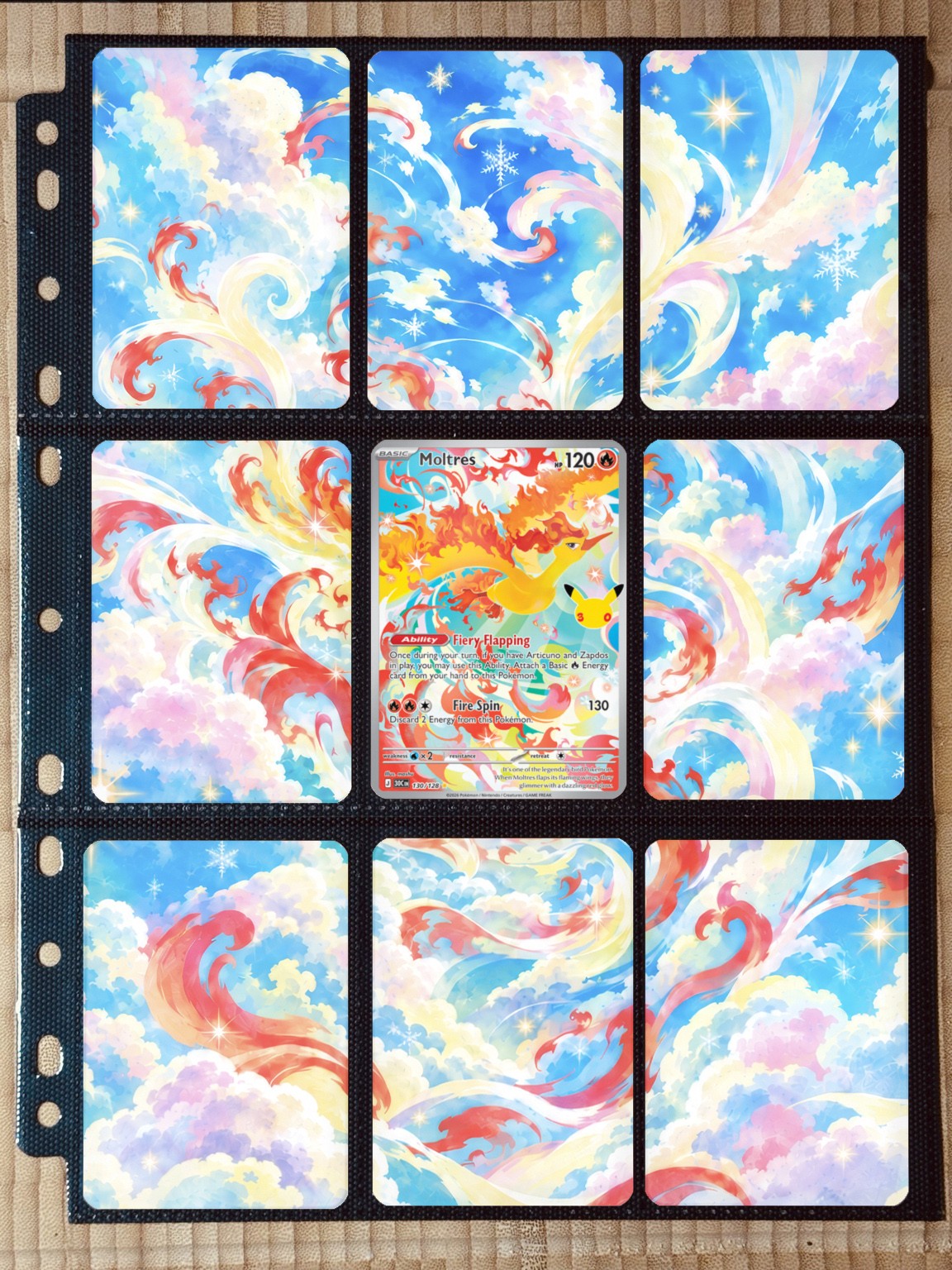 Pokémon Moltres 130/128 Extended Art Binder Insert | 3x3 9-Pocket